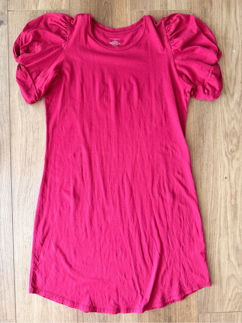 The Luxe Pima Twist-Sleeve T-Shirt Dress - Currant Size Extra Small XS